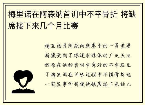梅里诺在阿森纳首训中不幸骨折 将缺席接下来几个月比赛 梅里诺在阿森纳首训中不幸骨折 将缺席接下来几个月比赛